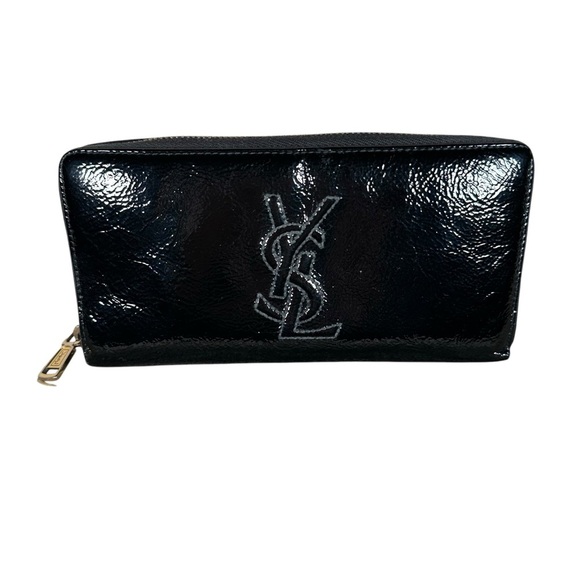 YSL Belle Du Jour Black Patent Leather Zip-Around Continental Wallet - Picture 12 of 12
